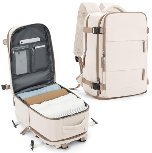 SZLX Großer Reiserucksack Damen,Ryanair Handgepäck 40x20x25 Rucksack Easyjet Cabin Bag Rucksack Wasserdicht Laptop Business Herren Reiserucksack Handgepäck Flugzeug mit Schuhfach Beigebraun