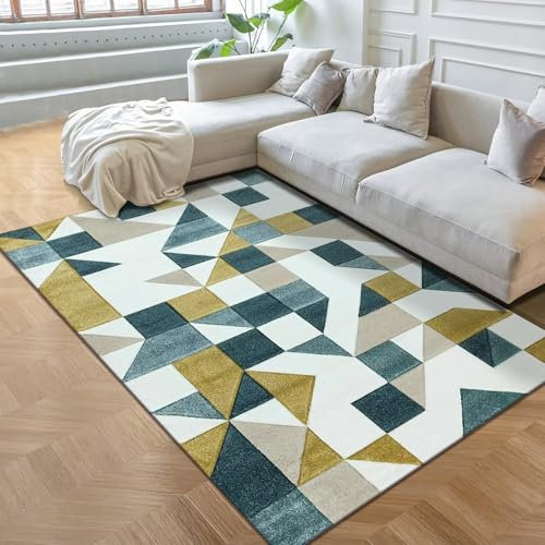 RUGMRZ Schlafzimmers Kinderteppich Teppich Bad Gelber und Blauer Restaurantteppich geometrisches Design kann für viele Jahre verwendet Werden Balkon Wetterfest Teppiche 180X250CM