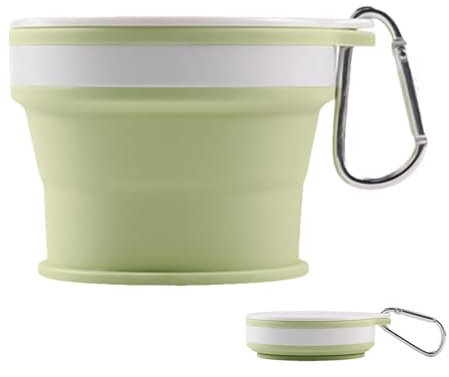 Qiwieod Silikon-Faltbecher, Faltbarer Becher, Zusammenklappbare Silikonbecher Mit Kunststoffverschlussdeckel, Faltbarer Becher, Tragbar, Wiederverwendbar, Erweiterbarer Campingbecher Mit Karabiner