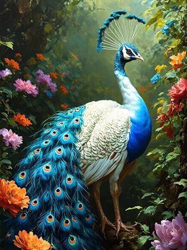 Malen Nach Zahlen Pfau Malen Nach Zahlen Erwachsene Kreativ Bastelset, Paint by Numbers Wald, DIY Handgemalt Ölgemälde Kit Mit Pinseln und Acrylfarbe, Ohne Rahmen Geschenk für Home Wand Dekor 70X90CM