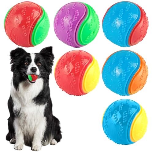 Mapneng 6Pcs Squeaky Dog Ball,Teeth Cleaning Dog Chew Toys,Indestructible Interactive Dog Ball for Pet Training,Promote Dog Training and Interest