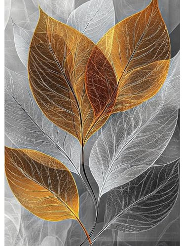 DAERLE DIY Diamond Painting Abstrakte Blätter, Diamond Painting Erwachsene Graue, braune und goldene Blätter, 5D Diamant Painting Bilder, Mosaikherstellung Bastelset für Haus Wanddeko 30x40cm