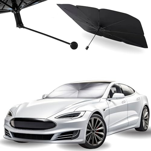 Parasol Paraguas Coche 140x80 cm - Plegable con Mango Antideslizante y Eje Central Giratorio 360°, Protector Solar Delantero con Revestimiento de Titanio, Anti-UV para SUV y Camión