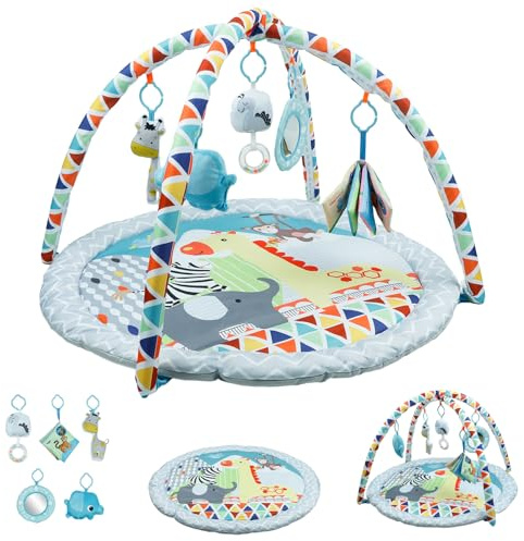 GoldEnough Baby-Spielmatte, Spielzeug, Baby-Fitnessstudio für Neugeborene mit hängendem Spielzeug, Bauchzeitkissen und bequemen Matten für Bodenspielmatten und Boden-Fitnessstudios