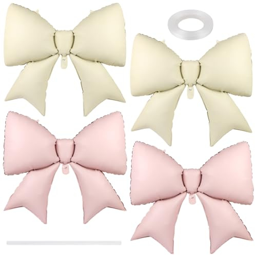 UHOMENY große Luftballons, 4 Stück, niedliches Folienband, Ballon-Fliege, Brautballon-Set für Hochzeit, Geburtstag, Motto-Party-Dekorationen (Beige, Rosa)