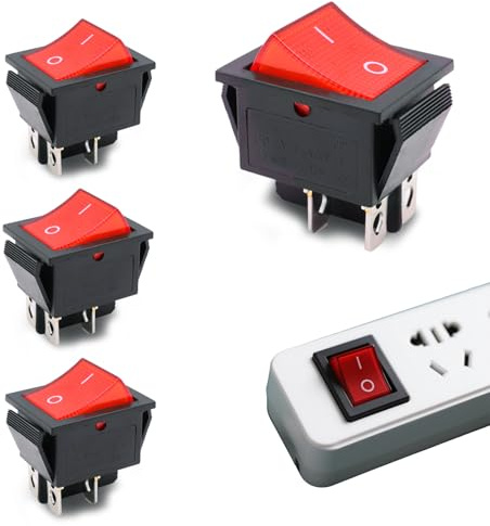 ONGNIUU 4 Pezzi KCD4 Interruttore a Bilanciere, 16A 250V Interruttore Bipolare, On-Off DPST Micro Switch, Interruttore a Levetta a Luce Rossa Marina per Uso Industriale e Domestico