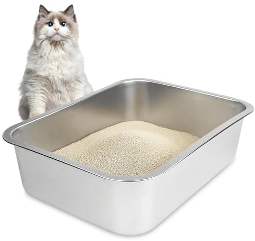 Ravytha Bac Litiere pour Chat, Caisse Toilette en Acier Inoxydable pour Chats et Autres Petits Animaux(39.5 x 29.5 x 10CM)
