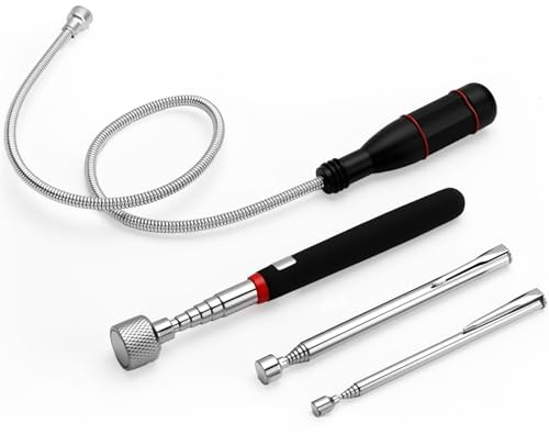 4 Piezas Herramienta Recogedor Magnético Extensible Iman Telescopico Iman Flexible Acero Inoxidable para Recoger Tornillos y Tuercas y Otros Objetos Metálicos