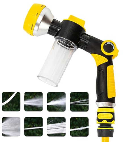 ETUCYNG Pistola aspersora – Pulverizador de jardín con depósito de jabón integrado – Herramienta de limpieza ajustable para terraza, césped, pasillo, animales domésticos ducha exterior