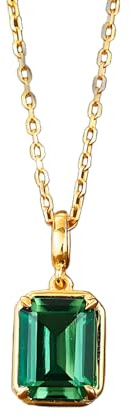 Bishilin Gold Halskette Damen 750 585 375 Echtgold, Kette Anhänger Solitär mit Smaragd 2ct Halskette Gold 45CM für Hochzeit Charms