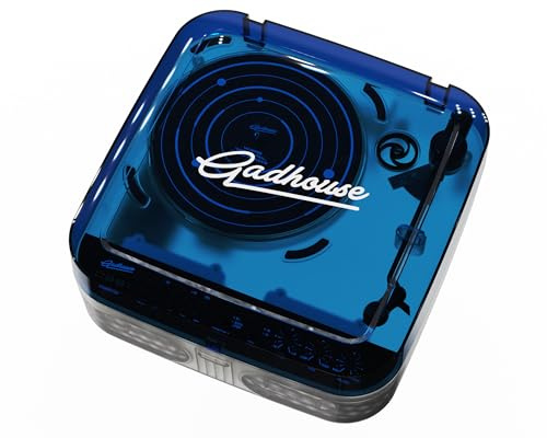 Gadhouse Cosmo Solar Edition Vinyl Record Player - Portable Bluetooth Turntable, FM Radio, Streaming, USB/SD Card, Built-in Stereo Speakers, DJ Mode - Classic See-through Design, Neptune Blue