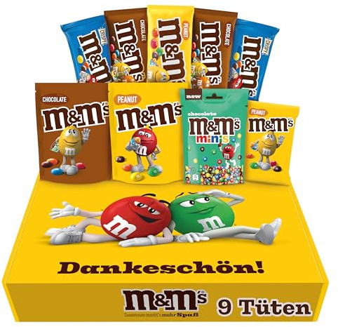 M&M'S Dankeschön Snack Mix I Peanut, Crispy, Schokolade, Chocolate Minis I 4 Sorten I 9 Packungen I 724 g I Geschenkbox mit Süßigkeiten