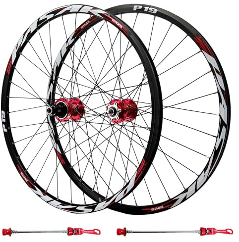 LYYCX AuroraXQ 26/27,5/29 MTB Laufradsatz, XD-Nabe QR Scheibenbremse 32H 11-12 Gang 1.25-2.5 Reifen - Rot(26 Zoll)