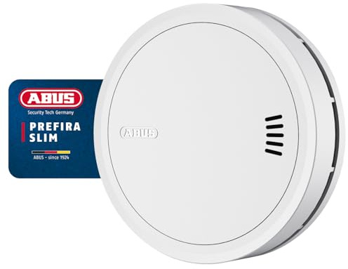 ABUS Prefira Slim Détecteur de Fumée Certifié Q Label, Extra-Plat, Pile Autonomie 10 Ans, Réduction des Fausses Alertes, Détection de Fumée à Double LED, Montage par Collage et Support Magnétique