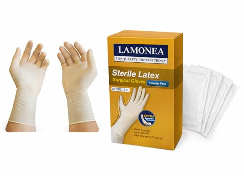 LAMONEA Guanti Sterili Chirurgici, con Polvere e Senza Polvere, Confezionati al paio singolarmente (50 paia, Senza polvere, 6,5) TG-583994803