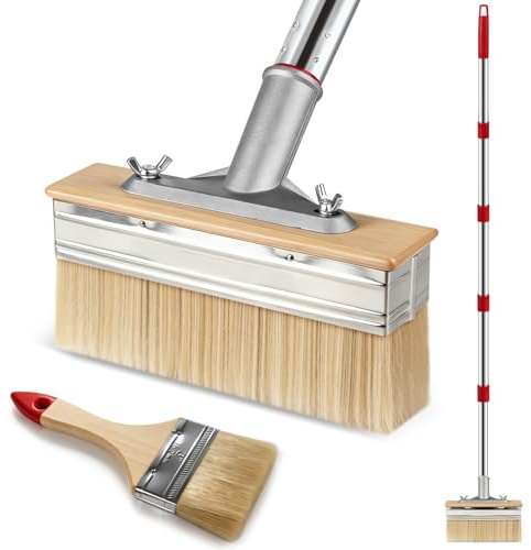 7 Deck Stain Brush with 150cm Long Handle, Deck Stain Applicator Set with 3 Paint Brush, Decking Paint Brush for Wood Stain, Oil, Fence, Shed & Patio
