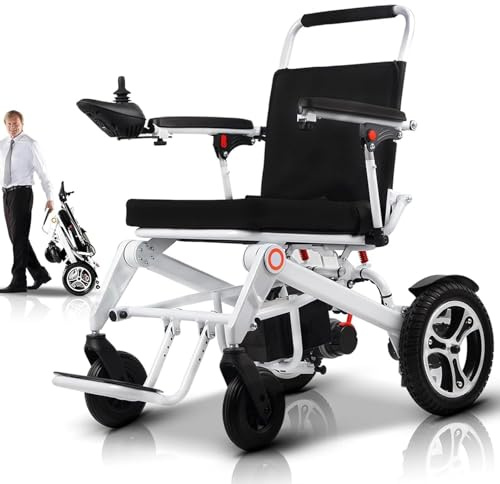 Rollstuhl Elektrisch Faltbar, Leicht Elektrorollstuhl Elektrische Rollstühle, 24 km Reichweite, 8 km/h Geschwindigkeit, 500W Doppelmotor Elektro Rollstuhl für Indoor Outdoor Mobilitätshilfe (Weiß)