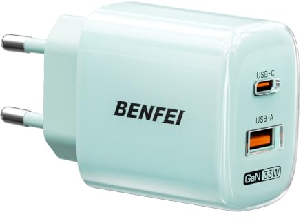 BENFEI 33W GaN USB-C Schnellladegerät, 2-Port Two-Tone Kompaktes Wandladegerät, tragbares Reiseladegerät für iPhone 17/16/15, Galaxy S25/S24/S23, Pixel 10/9/8, iPad, AirPods, MacBook, Steam Deck