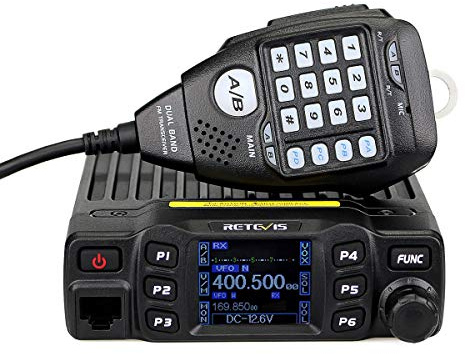 Retevis RT95 Dual Band Mobilfunk, Dual Lautsprecher Mobiler Transceiver, 200 Kanäle 180 Grad drehbares LCD-Display, 2 m 70 cm Mini Mobile Zwei-Wege-Radio für RV 4x4 Offroad (1 Pack)