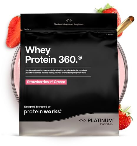 Protein Works | Whey Protein 360 - Platinum, Fraise à la Crème, 1.2kg | Whey Protéine en Poudre Avancé, Electrolytes, Oméga 3, Probiotiques, Enzymes Digestives, 26 Vitamines & Minéraux, 34 Portions