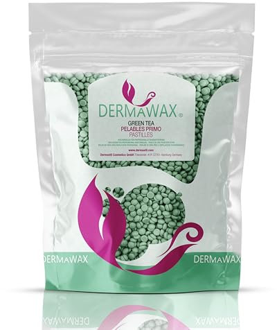 Dermawax 1 kg Grüner Tee Heißwachs Waxing Perlen für Professionelle Haarentfernung – Ideal für Augenbrauen, Gesicht, Achseln, Arme, Rücken, Brust, Bikini und Intimbereich Waxing (1 kg, Grüner Tee)