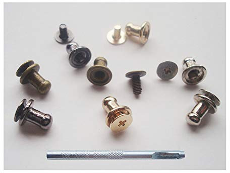 MYIW Sam Brown Knopfschraube Bolzen Rund Nieten, Leather Craft Belt Schraubenspitze Nagel mit Install Hole Punch,Pack 41 Pieces
