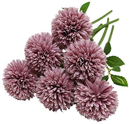 Tifuly Fiori di ortensia artificiale, 6 pezzi di fiori di palla di crisantemo di seta per la decorazione del giardino di casa, bouquet da sposa, composizione floreale, centrotavola(Rosa Viola)