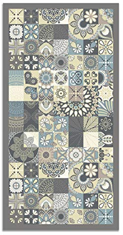 Panorama Vinylteppich - Modell Vynilteppich Hydraulic Fliesen Blau Farbe - 40x80 cm - Verschiedene Größen - Deko Küche, Läufer und Outdoor