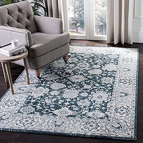 SAFAVIEH Traditionell Teppich für Wohnzimmer, Esszimmer, Schlafzimmer - Isabella Collection, Kurzer Flor, Grau und Blau, 160 X 229 cm