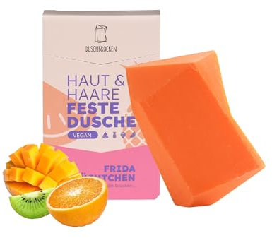 Duschbrocken Feste Dusche Frida Früchtchen – 2in1 Shampoo & Duschgel ohne Plastik – Vegan für Haut & Haar – Zero Waste – Reisegeeignet & palmölfrei