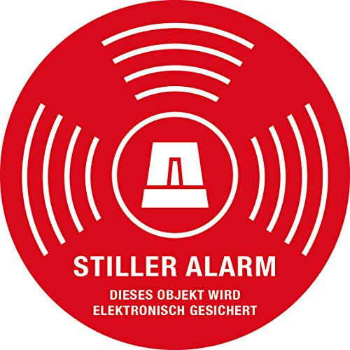 Aufkleber Warnung STILLER ALARM DIESES OBJEKT WIRD ELEKTRONISCH GESICHERT Hinweis Schild Folie Ø5-30cm rot Made in Germany, Größe: Ø5 cm