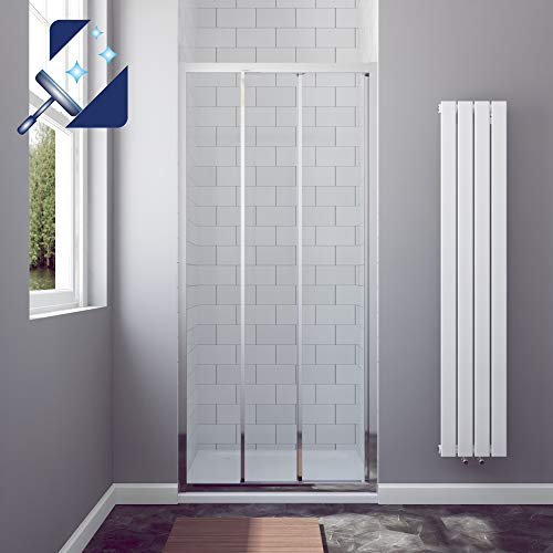 AQUABATOS® 90x195cm Duschtür Nische 3 teilige Schiebetür Dusche ohne Seitenteil Dreiteilige Gleittür Nischenschiebetür Duschwand Glas Nischentür 6mm klarglas Easy-clean Lotus effekt Beschichtung