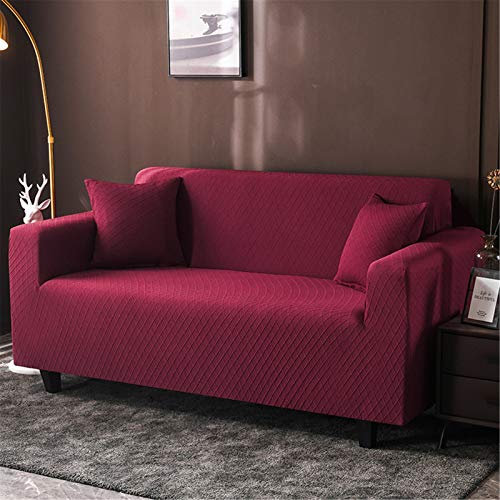 Blau Grau Rosa Jacquard Elastischer Sofabezug Sofahusse, Stretch-Stoff Couch-Bezug, Couchbezug Sofa Abdeckung Hussen Sofa Couch Sessel (Rot,4 Sitzer)