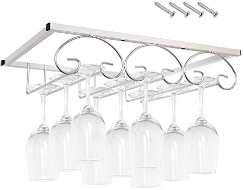 SUNMALL Estante para copas de vino debajo del armario, 3 filas de acero inoxidable, soporte para copas de vino, organizador de almacenamiento para barra de cocina