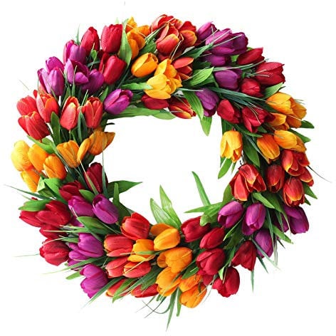 UNIE 50,8 cm Tulpenkranz Frühlingskranz für Tür Künstliche Tulpen Blumen Kranz für Haustür Dekor