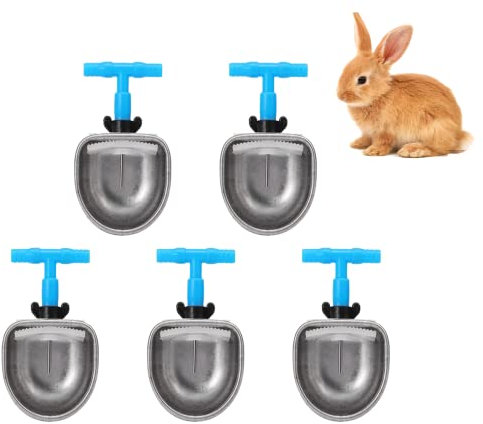 Chacerls Distributeur Eau Lapin, 5 Pièces Abreuvoir en Acier Inoxydable, Accessoires Automatiques, Mamelon Bol à Boire, Accessoire de Ferme (Small Bowl)
