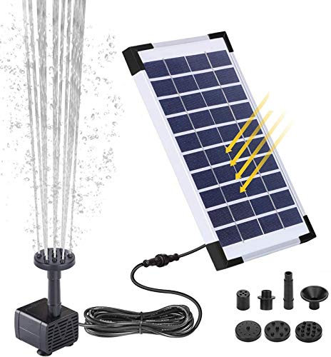Panel solar, fuente solar, 1,2 W, bomba de agua solar, bombas para fuentes, con 6 boquillas ideal para baño para pájaros, acuario, estanque y decoración del jardín