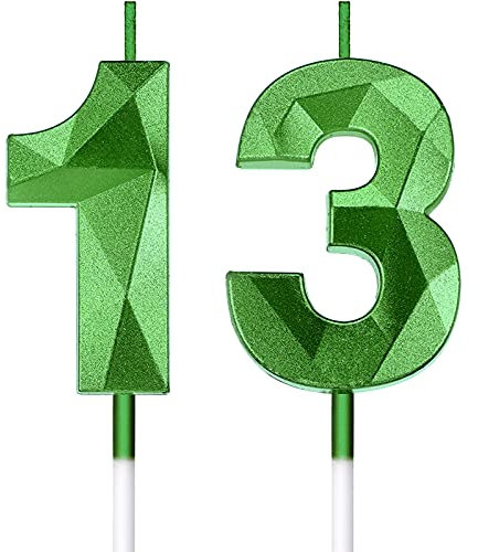 Nuanchu 13. Geburtstag Kerzen Kuchen Ziffern Kuchen Kerzen Topper Dekoration 3D Anzahl Cupcake Topper für Geburtstag Hochzeitstag Feier Lieferungen(Grün)