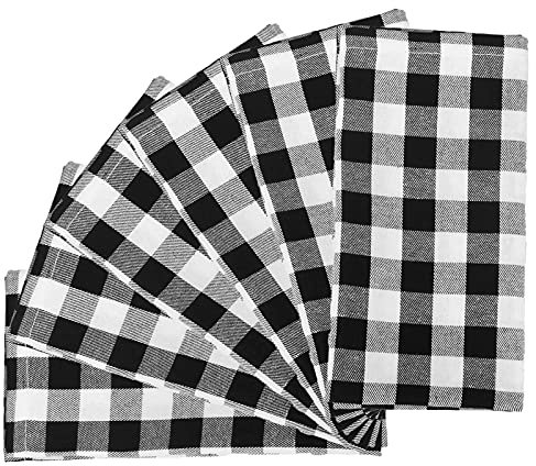 Buffalo Check Servietten, Buffalo Plaid Servietten, Bauernhaus-Dekor, Abendessenservietten, schwarz und weiß, Stoffservietten für Thanksgiving, Weihnachtsdekorationen (Schwarz / Weiß, 6 Stück)