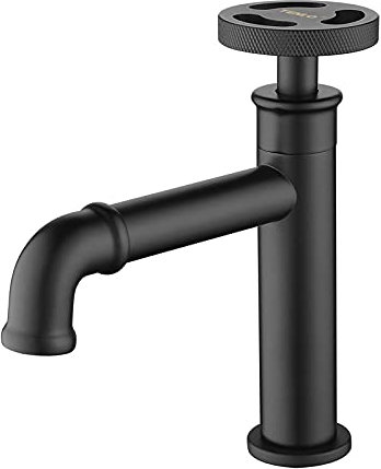 VVW&LIU Robinet de lavabo de Salle de Bain en Laiton Noir Mat de Style Industriel Robinet d'eau Froide pour lavabo monotrou, H