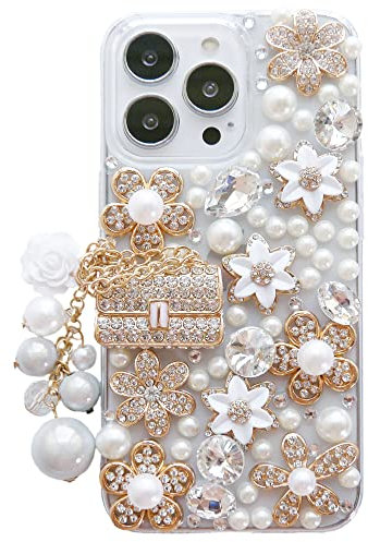 DMaos iPhone 13 Pro Max Women Case, Girly Handbag Design Sparkly Rhinestone Cover, Cute Bling Diamond Snow Flower, Beauty for iPhone13 Pro Max 6.7 Inch 2021
