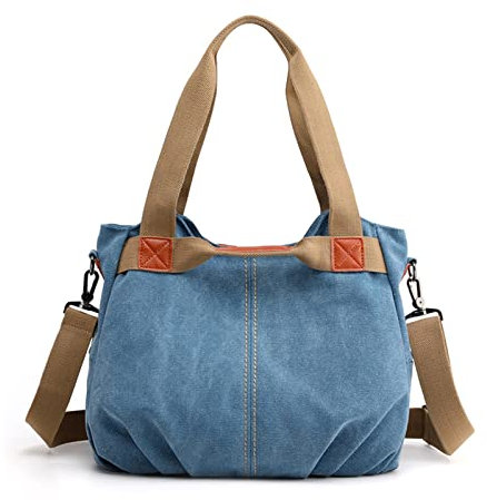 FANDARE Leinwand Handtaschen Schultertasche Damen Umhängetasche Vintage Frauen Arbeitstasche für Shopper Reisen Crossbody Messenger Bag Blau B