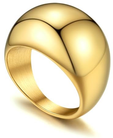 GoldChic Klassischer Glänzender konvexer Ring aus 316L Edelstahl in Breite 8.8mm/16mm/23.5mm Einfache stapelbare Bandring mit Strass Sterne Schmal Memorial Damen Ring Ringgröße 54.4（17.3）-67.2（21.4） in Silber/Gold/Schwarz