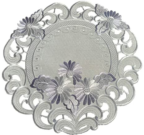 Tischläufer Tischdecke Mitteldecke Tischband gestickt Blumen Silber Grau (40 rund)