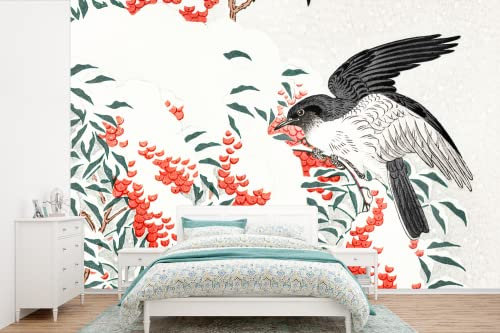Selbstklebend Tapete Wandpapier Wandaufkleber Fototapete Tapeten Wanddeko 450x300 cm Vogel - Beere - Japanisch