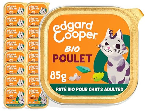 Edgard & Cooper Pâtée Bio Pour Chat Adulte Stérilisé, Poulet Bio 16 x 85g, Nourriture humide Sans Céréales Ingrédients naturels, Riche en protéines, Sans sucres ajoutés