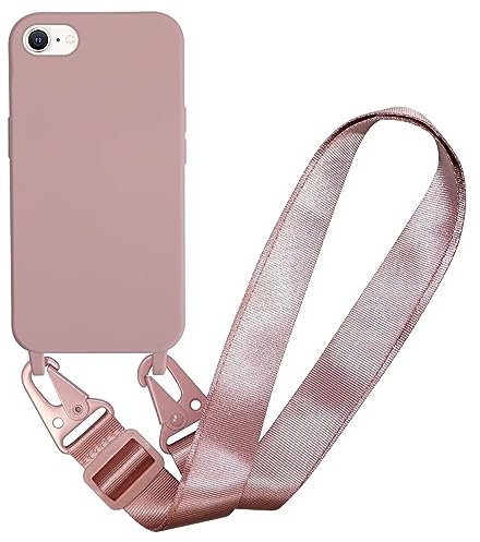 MBSLFY Cover Cordino per iPhone 6/6S/7/8/iPhone SE 2022 Custodia con tracolla, Regolabile Cellulare con Collana TPU Corda Silicone con Practical Stylish Custodia telefono - Rosa chiaro