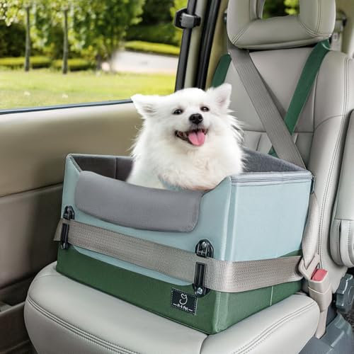 A4PET Collapsible Puppy Car Booster Seat for Dogs Up to 25 lbs, Soft Pillow, Water-proof Bottom, Green