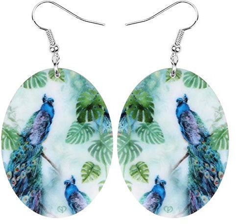 CAZARU Ovaler Pfau Pfau Ohrringe Große Posaune Vogel Tier Anhänger Geschenk Zubehör