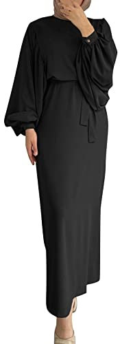 Muslim Kleider Lang Damen Ohne Hijab Langarm Flowy Elegant Sommerkleid Einfarbig Muslimische Kleidung Robe Abaya Islamische Gebetskleidung für Frauen